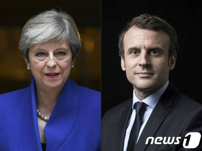 테레사 메이 영국 총리와 에마뉘엘 마크롱 프랑스 대통령. © afp=뉴스1