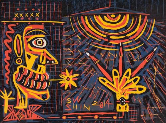 신상우, Wood-Cut, Modern People, 30x40cm, Edition 1/2, 2014