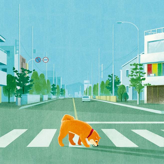 ‘주인님 어디 계세요?’의 시바. 유기견의 약한 이미지를 표현했다. 햄햄 작가 제공