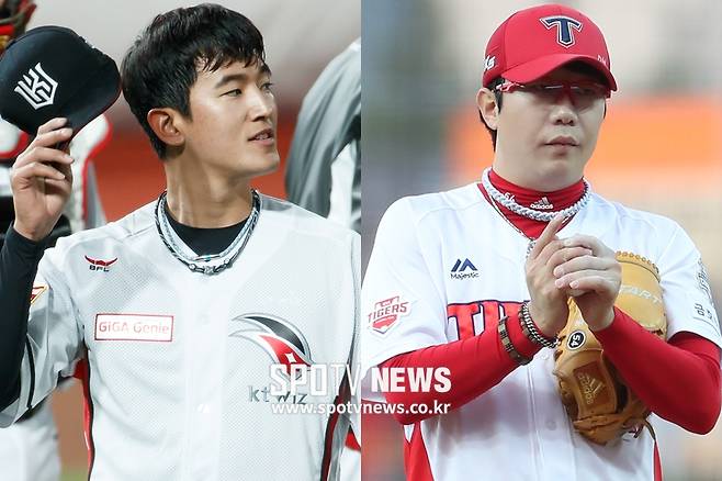 ▲ KT 위즈 고영표(왼쪽)와 KIA 타이거즈 양현종 ⓒ 한희재 기자