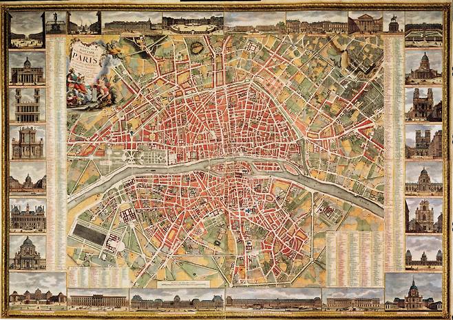 파리 지도와 건물. 산처럼 제공