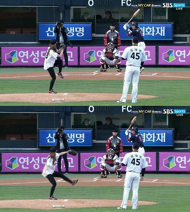 ‘KBO리그’ 윤보미 시구. 사진|SBS스포츠 방송화면 캡처