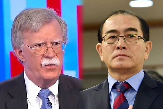존 볼턴 백악관 국가안보보좌관(왼쪽), 태영호 전 영국주재 북한 공사 (사진=자료사진)