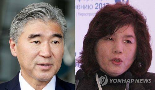 한국계 성김(왼쪽 필리핀 주재 미국대사 [EPA=연합뉴스 자료사진]와 최선희 북한 외무성 부상 [연합뉴스 DB]