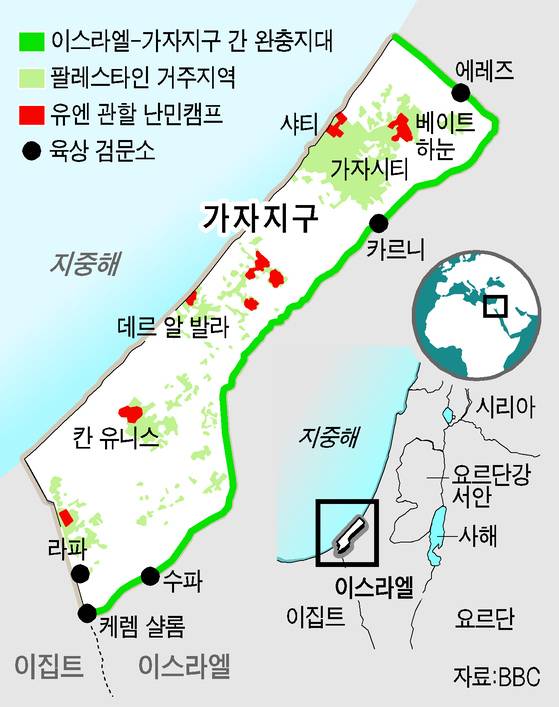 가자지구 지도. [중앙일보]