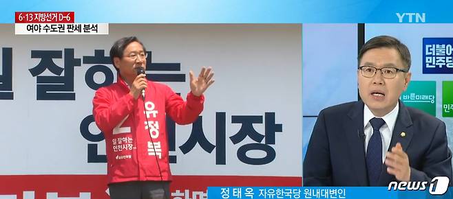 정태옥 한국당 중앙선대위 대변인(오른쪽). (YTN 화면 캡쳐)© News1