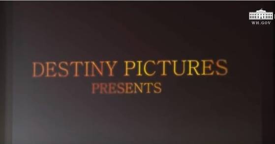 트럼프 대통령이 공개한 영상에 등장하는 'Destiny Pictures'의 로고. [백악관 동영상 캡처]