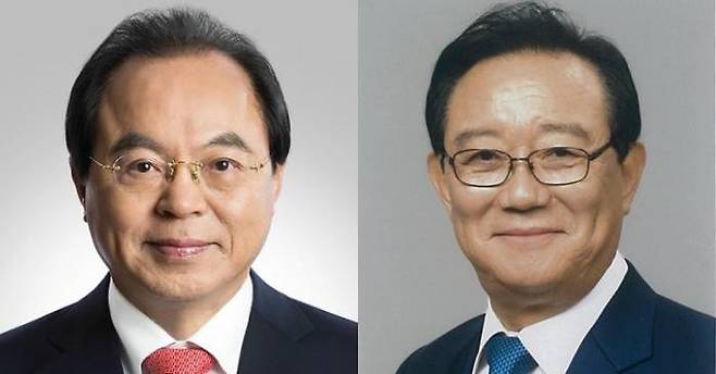 오거돈 부산시장 당선자(왼쪽)와 송철호 울산시장 당선자(오른쪽). 두 사람은 부산과 울산에서 민주당 간판을 달고 사상 처음으로 시장에 당선됐다.