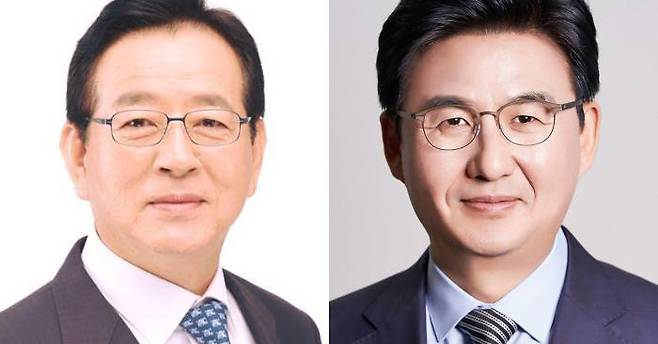 서울 강남구청장에 당선된 민주당 정순균 후보(왼쪽)와 송파구청장에 당선된 민주당 박성수 후보(오른쪽)