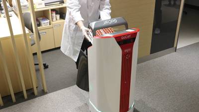 을지대병원이 도입한 자율주행 물류배송 로봇 ‘고카트(GoCart)’. 병원내에서 혈액, 소변과 같은 검사용 검체를 비롯해 의약품 등을 배송하는 역할을 한다/사진=유진로봇