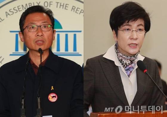 김명환 전국민주노동조합총연맹 위원장(왼쪽)과 김영주 고용노동부 장관(오른쪽) / 사진=머니투데이DB