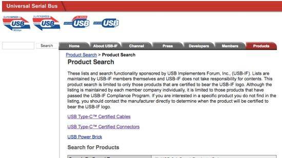USB-IF는 USB-C 인증 제품 목록을 웹사이트에서 제공한다. (그림=USB-IF 웹사이트 캡처)