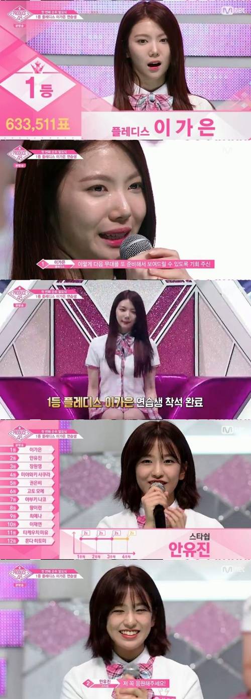 이가은 1등 사진=프로듀스48 방송 캡처