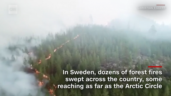 스웨덴은 폭염과 가뭄으로 고통받는 상황에서 큰 산불까지 발생했다./사진=CNN 캡처