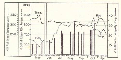 기온과 모기 수명의 관계 [출처:The Natural History of Mosquitoes]