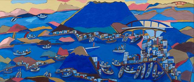 전혁림 ‘통영항’. 화가가 91세이던 2006년에 그린 255.6x602.6cm의 대작으로 노무현 전 대통령의 요청으로 제작돼 청와대가 소장하고 있다. /사진제공=청와대