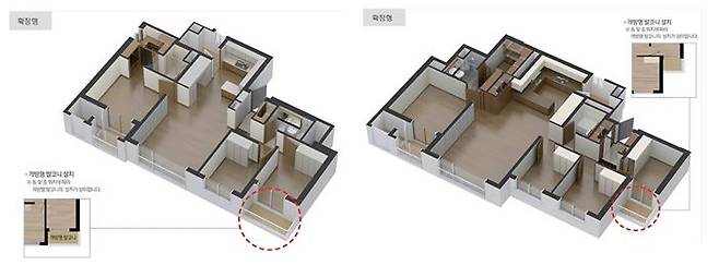 <4베이의 84B타입(좌), 4.5베이의 111B타입(우) 평면도>
