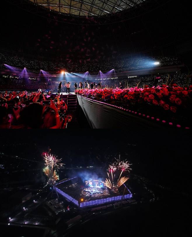 인기 아이돌 그룹들이 출연해 세계 각지의 K팝 팬들을 불러모으는 한국매니지먼트연합 주최 ‘코리아 뮤직 페스티벌’(위)과 연예제작자협회 주최 ‘드림콘서트’.