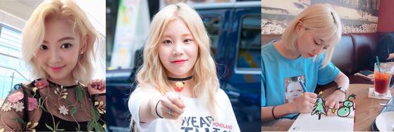 금발로 활동하는 여자 연예인들. 왼쪽부터 효연, 조이, 표예진.