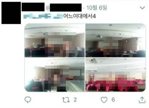박 씨가 서울 성북구 동덕여대 곳곳에서 알몸으로 음란행위를 한 모습을 찍어 트위터에 올린 모습. 사진=트위터