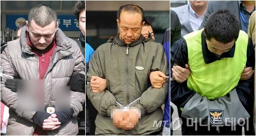 '용인 일가족 살인사건' 피의자 김성관(왼쪽부터), 수원 토막살인 사건의 피의자 오원춘, 시화방조제 토막살인 피의자 김하일./사진=머니투데이DB