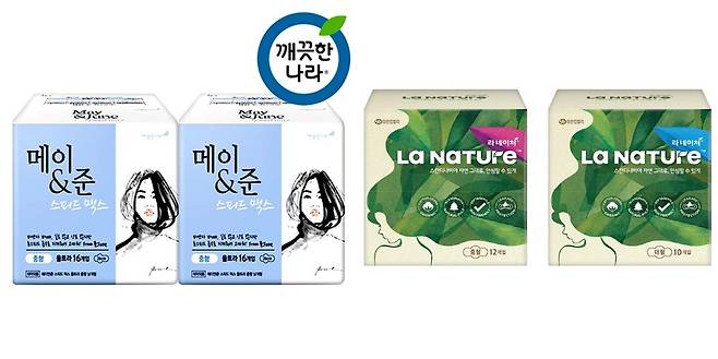 깨끗한 나라 '메이앤준'(왼쪽)과 유한킴벌리 '라네이처'. /사진=각사 제공