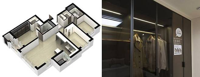 전용84㎡ 평면도(왼쪽), 롯데캐슬의 드림클로젯 [출처:롯데캐슬 홈페이지]