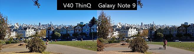 V40 씽큐와 갤럭시 노트9의 사진 결과물. 조금 색감이 다른 점이 눈에 띈다.