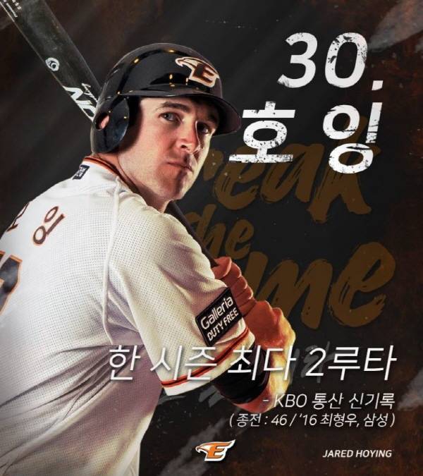 3할 30홈런 100타점, 20-20, 최다 2루타 신기록. 하지만 호잉의 진가는 기록에서 그치지 않았다(사진=한화 이글스 페이스북)