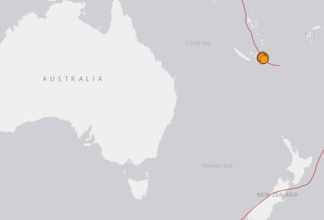 뉴칼레도니아 규모 7.5 지진 발생 지점. (출처 = 미국 지질조사국) © News1
