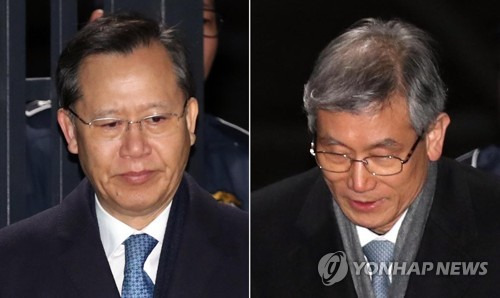 박병대-고영한 전 대법관 '구속영장 기각' (의왕=연합뉴스) 김인철 기자 = 사법행정권 남용 사건에 관여한 의혹을 받는 박병대(왼쪽), 고영한 전 대법관이 7일 오전 구속영장이 기각된 후 경기도 의왕 서울구치소를 나서고 있다.       yatoya@yna.co.kr  (끝)