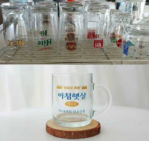 대학원생 최슬아씨가 그간 모은 빈티지 컵들. 그는 “옛날 로고가 적힌 컵에 따라 마시면 맛이 더 완성되고 만족스럽게 느껴진다”고 말했다. 출처=최씨 제공