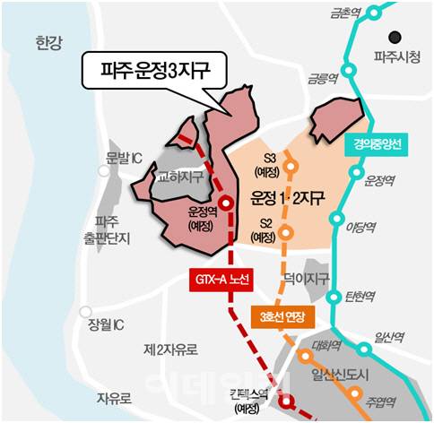 파주 운정신도시3지구 위치도.