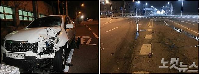 가해자 차량과 사고 현장. (사진=대전지방경찰청 제공)