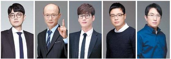 스타 강사의 수능 강의를 연 19만원에 들을 수 있다. 국어 박광일, 수학 한석원, 영어 이명학, 사탐 임정환, 과탐 윤도영 강사(왼쪽부터). [사진 대성마이맥]