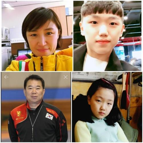 우리는 스포츠 가족. 왼쪽부터 시계 방향으로 이희정 감독, 환희 군. 세희 양. 김운학 코치.   [김운학 코치 제공]