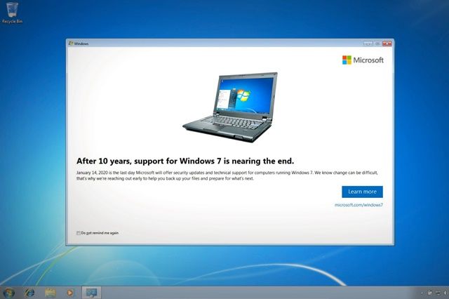 MS가 윈도7 공식 기술지원 종료를 알리는 업데이트를 배포했다.