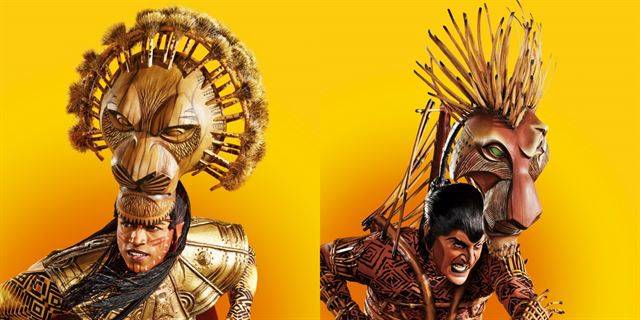 뮤지컬 '라이온 킹'의 무파사(왼쪽)와 스카의 가면.  올곧고 정직한 왕 무파사를 닮은 가면은 태양신을 상징하듯 균형을 이룬 원 모양이다. 교활한 스카의 성격이 반영돼 가면은 비대칭적이고 알상하다. 월트디즈니 컴퍼니 시어트리컬 그룹