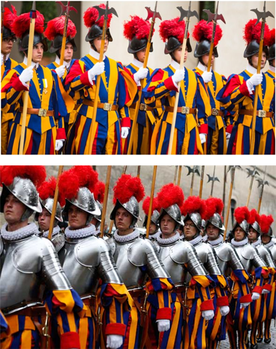 근위대의 제식에서 볼 수 있는 무기의 이름은 `할버드(halberd)`이다. 스위스 용병이 애용했던 무기인데, 찌르고 가르고 찍고 잡아채는 등 다양한 용도로 쓸 수 있다. /출처= ⓒthevintagenews.com