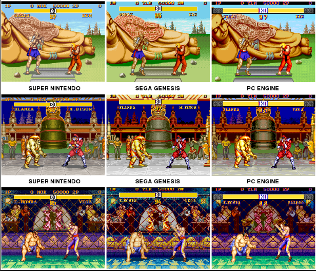 (각 기종별 스트리트 파이터 2 시리즈 비교)