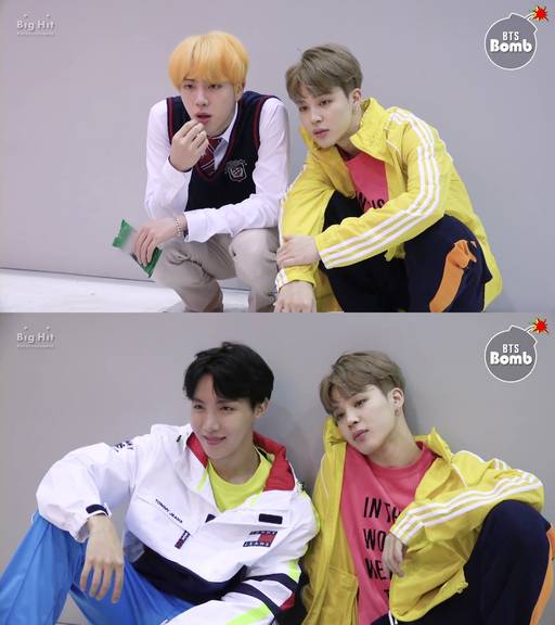 방탄소년단 지민이 멤버 진(사진 위), 제이홉(〃 아래)과 함께 카메라에 담은 모습