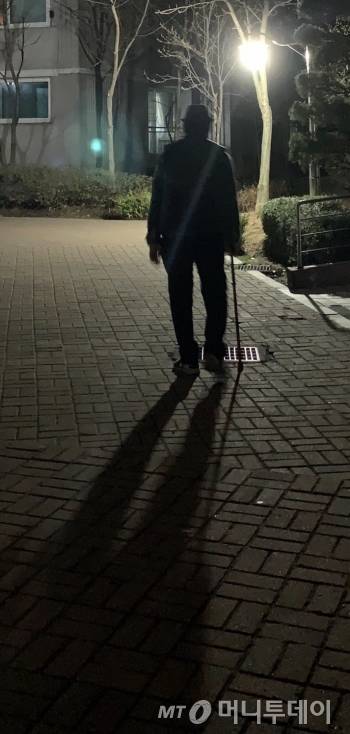 동네 가로등 아래, 왠지 쓸쓸한 뒷모습. 그림자가 기자보다 더 커보인다./사진=남형도 기자 아내