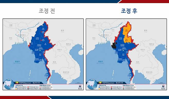 미얀마. 여행금지 발령. 외교부. 미얀마 라카인 주. 즉시 대피 권고. 외교부가 미얀마 라카인 주(州)북부, 친 주 북서부에 특별여행경보를 발령했다. /사진=외교부