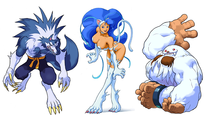 (여기에 등장하는 짐승 캐릭터들. 늑대인간, 고양이인간, 설인이다)