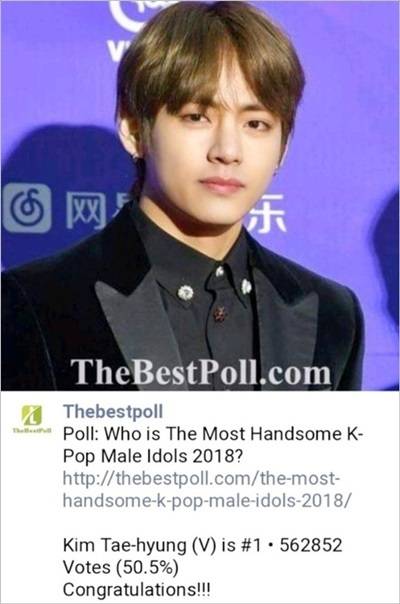 '더 베스트 폴'의 ‘가장 잘생긴 K-팝 남자 아이돌 2018’ 1위 방탄소년단 뷔