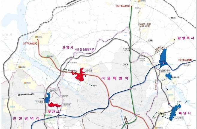 3기 신도시로 추가 지정된 고양창릉과 부천대장 위치도. [사진=국토부]