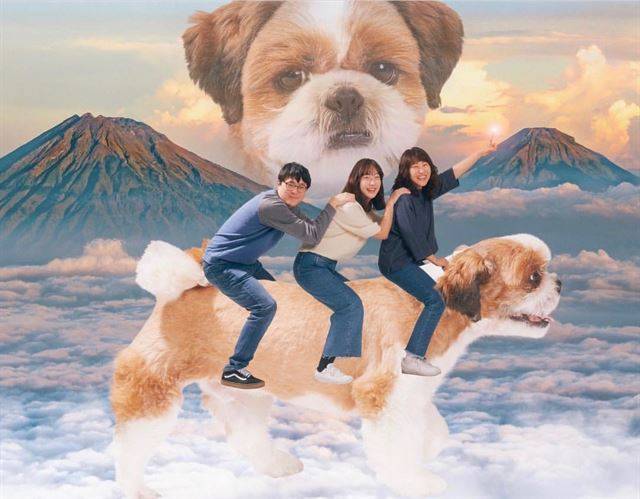 지난 3월 김민정씨 가족이 글래머샷에서 촬영한 사진. 스튜디오에서 촬영한 뒤 글래머샷의 세 대표가 이미지 합성 등 작업을 추가했다. 김민정씨 제공