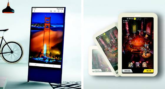 스마트폰처럼 세로로 화면을 돌려 볼 수 있는 삼성전자의 ‘더 세로’ TV(왼쪽). 넥슨의 모바일 게임 ‘스피릿위시’(오른쪽)는 세로 화면으로 즐길 수 있다. /삼성전자·넥슨