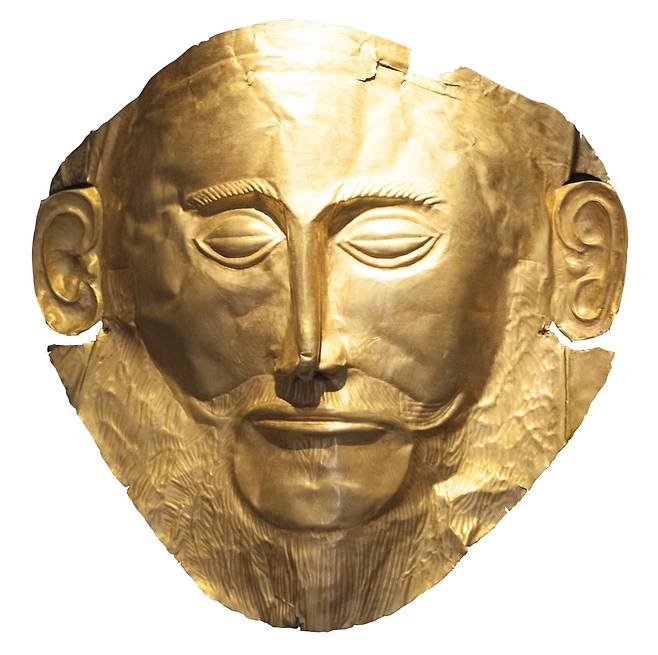 A replica of the golden mask of Agamemnon from the collection of the Archaeological Museum of Mycenae (Ministry of Culture and Sports of Greece)