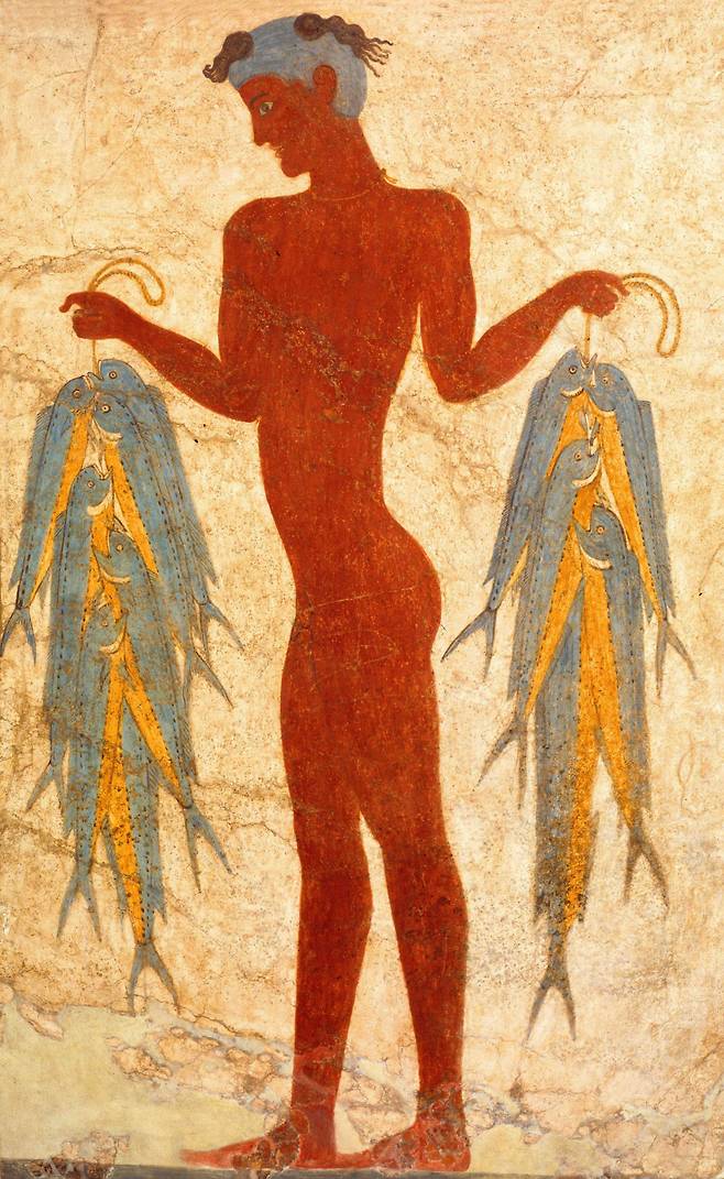 The fresco of a fisherman found at the Minoan town Akrotiri, from the collection of the Museum of Prehistoric Thera (Ministry of Culture and Sports of Greece)